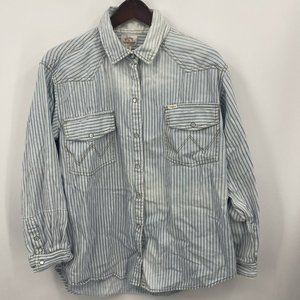 Wrangler X BILLABONG Shirt Womens Large Headed West 2 Denim Pearl Snap Western